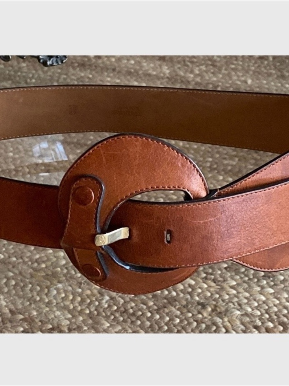 Vintage Roberto Cavalli Brown Leather Circle Buckle Runway Belt